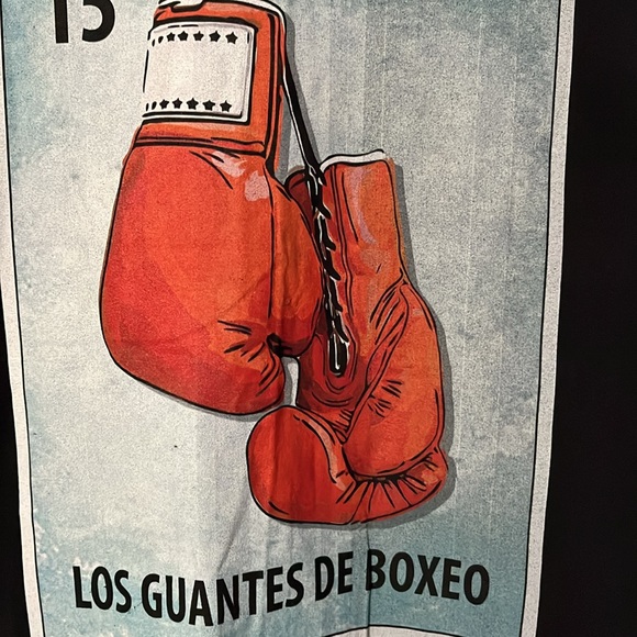 Los Guantes De Boxeo Mexican Boxing Gloves Cards T-Shirt Black Graphic Size M - Picture 3 of 5